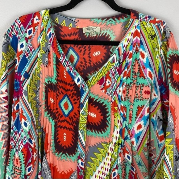 ORIENTIQUE Naturally Australian Multi Coloured Aztec Button Down - Picture 3 of 9